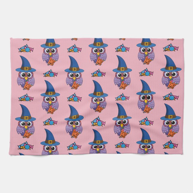 Cartoon Wizard Owl Muster Geschirrtuch (Horizontal)
