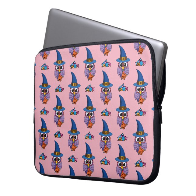 Cartoon Wizard Owl Muster Laptopschutzhülle (Vorderseite Links)