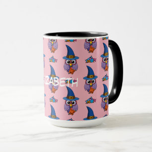 Cartoon Wizard Owl - Muster   Name hinzufügen Tasse