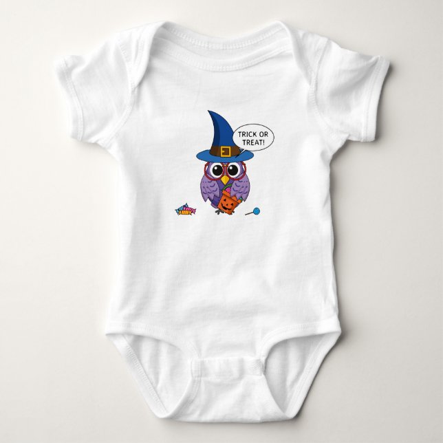 Cartoon Wizard Owl - Trick oder Treten Baby Strampler (Vorderseite)