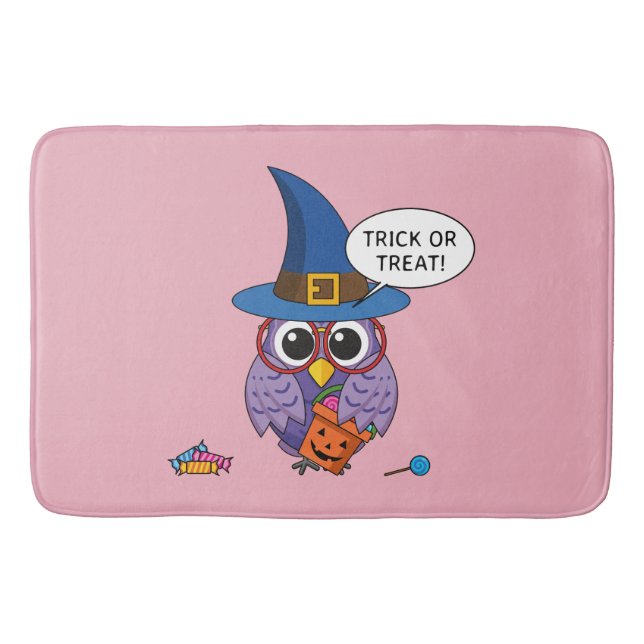 Cartoon Wizard Owl - Trick oder Treten Badematte (Vorderseite)
