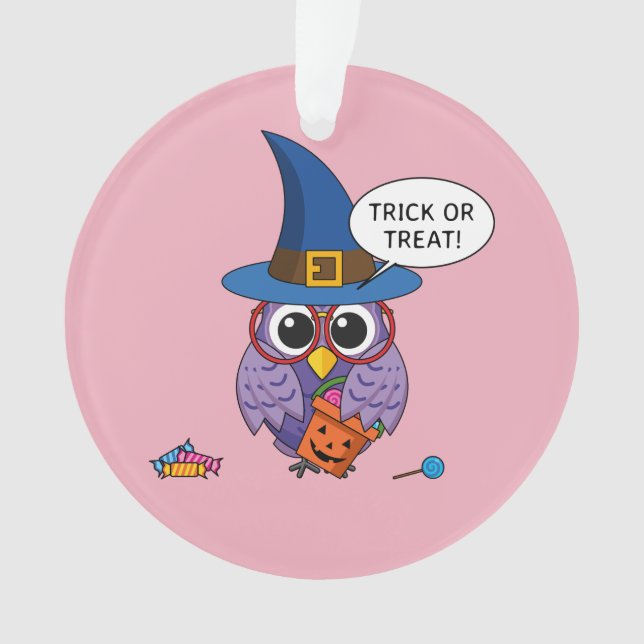 Cartoon Wizard Owl - Trick oder Treten Ornament (Vorderseite)