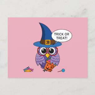 Cartoon Wizard Owl - Trick oder Treten Postkarte