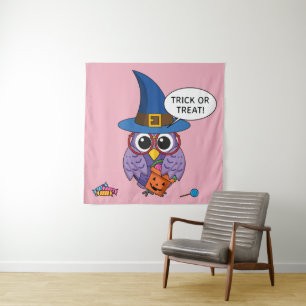 Cartoon Wizard Owl - Trick oder Treten Wandteppich