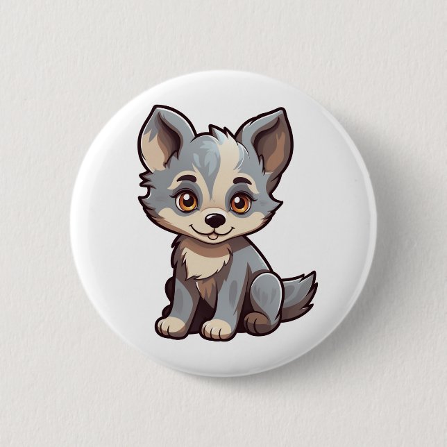 Cartoon Wolf-Abbildung Button (Vorderseite)