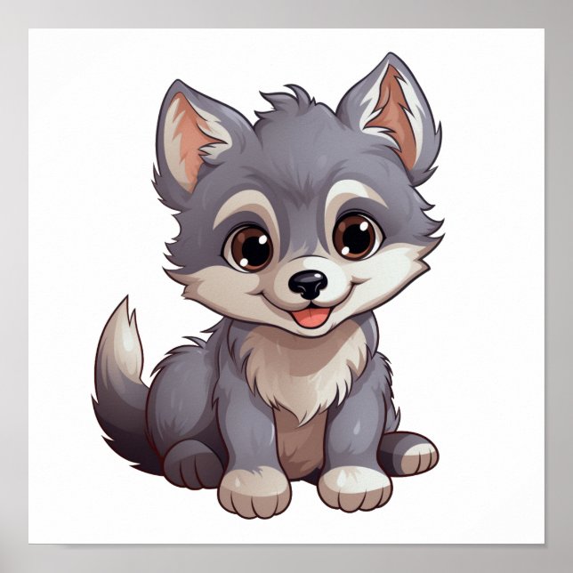 Cartoon Wolf-Abbildung Poster (Vorne)