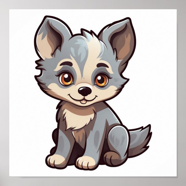 Cartoon Wolf-Abbildung Poster (Vorne)