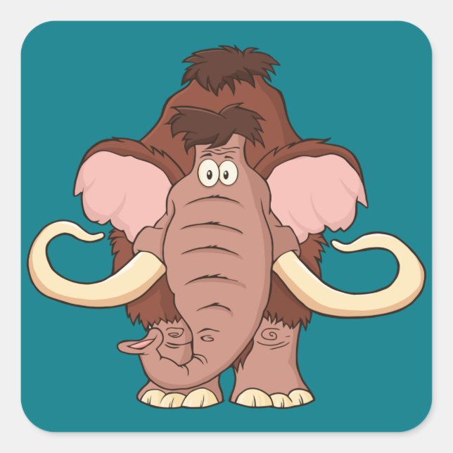 Cartoon Wooly Mammoth Quadratischer Aufkleber (Vorderseite)