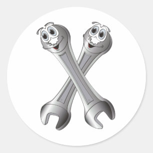 Cartoon Wrenches Runder Aufkleber