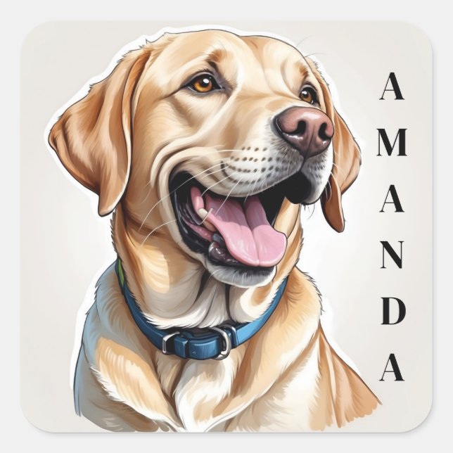 Cartoon Yellow Labrador Retriever Quadratischer Aufkleber (Vorderseite)