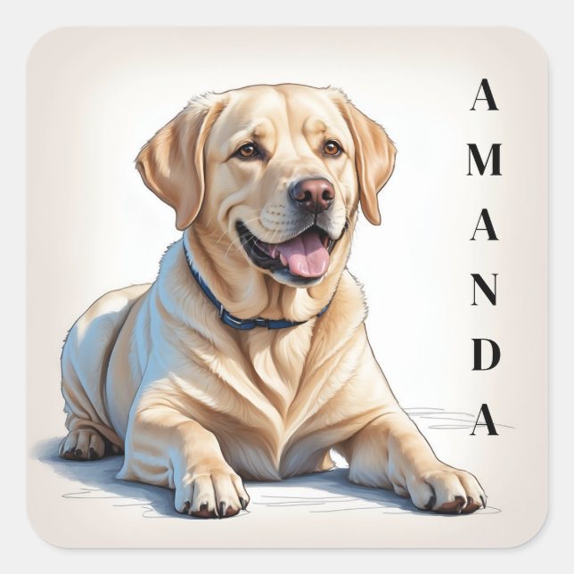 Cartoon Yellow Lying Labrador Retriever Quadratischer Aufkleber (Vorderseite)