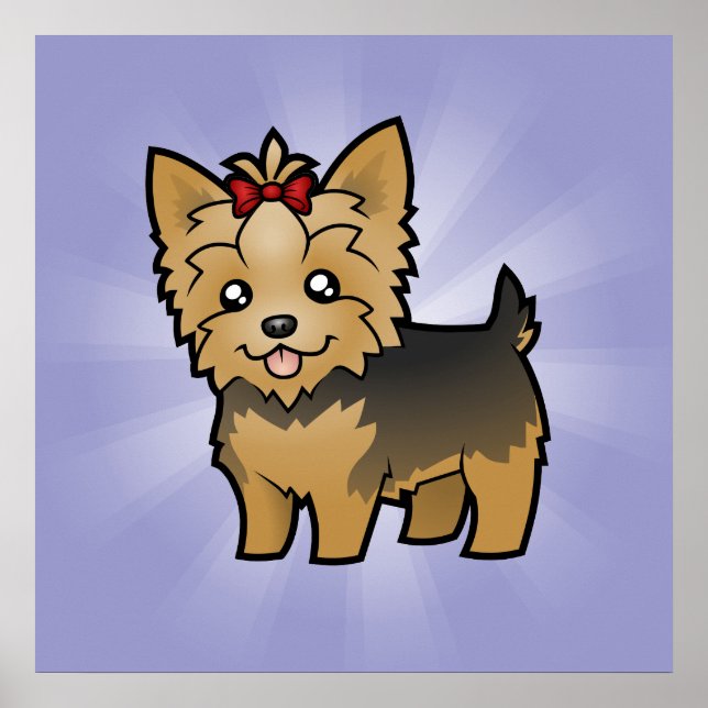 Cartoon Yorkshire Terrier (kurze Haare mit Bogen) Poster (Vorne)