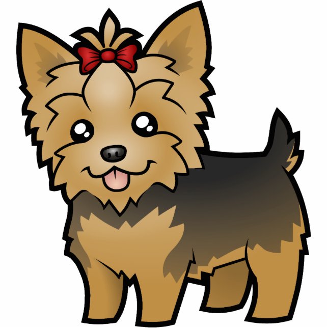 Cartoon-Yorkshire-Terrier (kurzes Haar mit Bogen) Fotoskulptur Magnet (Vorne)