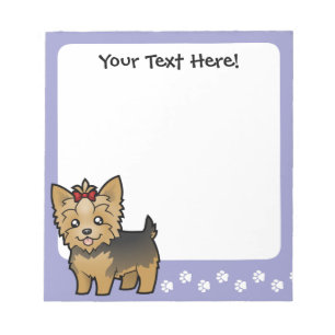 Cartoon-Yorkshire-Terrier (kurzes Haar mit Bogen) Notizblock