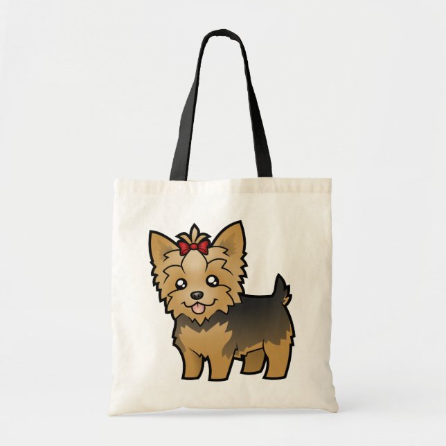 Cartoon-Yorkshire-Terrier (kurzes Haar mit Bogen) Tragetasche (Vorne)