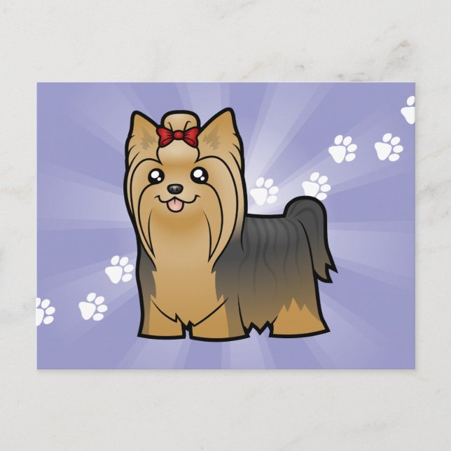 Cartoon Yorkshire Terrier (langes Haar mit Bogen) Postkarte (Vorderseite)