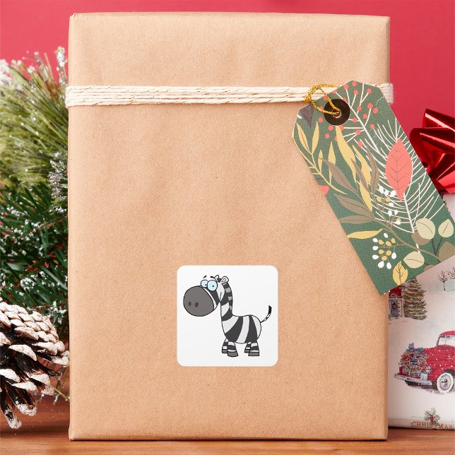 Cartoon Zebra Quadratischer Aufkleber (Von Creator hochgeladen)