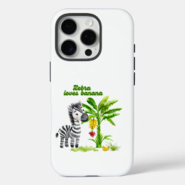 Cartoon Zebra stehend neben einem Bananenbaum iPhone 16 Pro Hülle