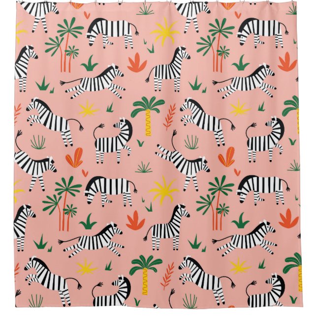 Cartoon Zebras Funny Seamless Muster Duschvorhang (Vorderseite)
