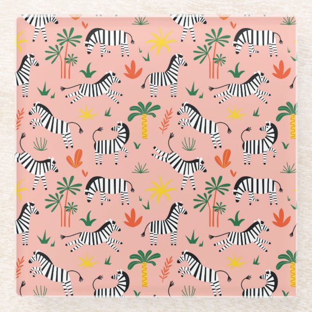 Cartoon Zebras Funny Seamless Muster Glasuntersetzer (Vorderseite)