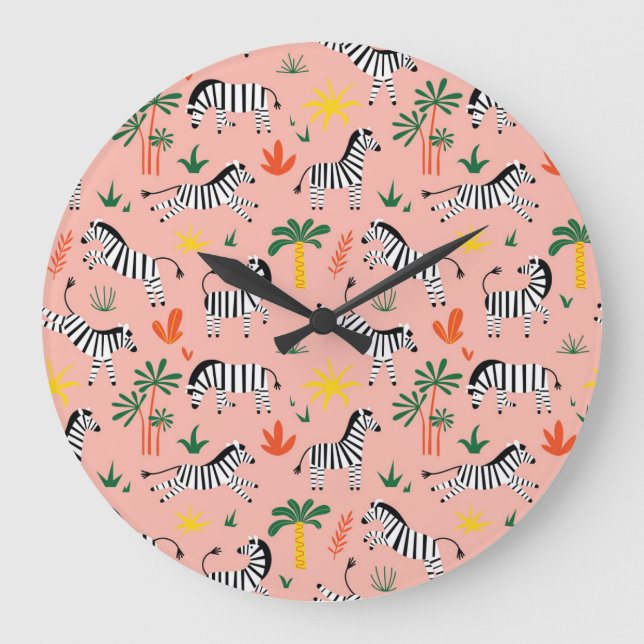 Cartoon Zebras Funny Seamless Muster Große Wanduhr (Vorderseite)