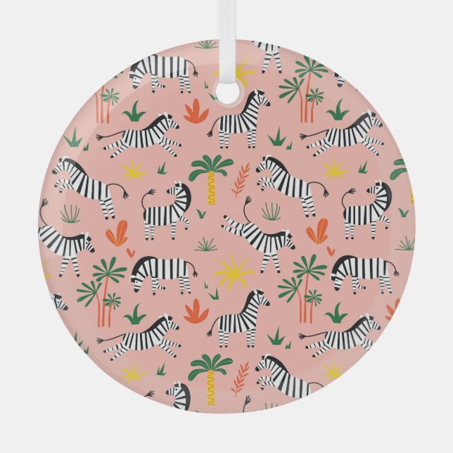 Cartoon Zebras Funny Seamless Muster Ornament Aus Glas (Vorderseite)