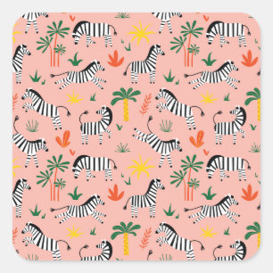 Cartoon Zebras Funny Seamless Muster Quadratischer Aufkleber