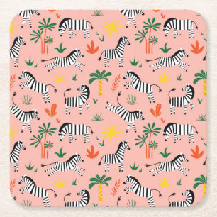Cartoon Zebras Funny Seamless Muster Rechteckiger Pappuntersetzer