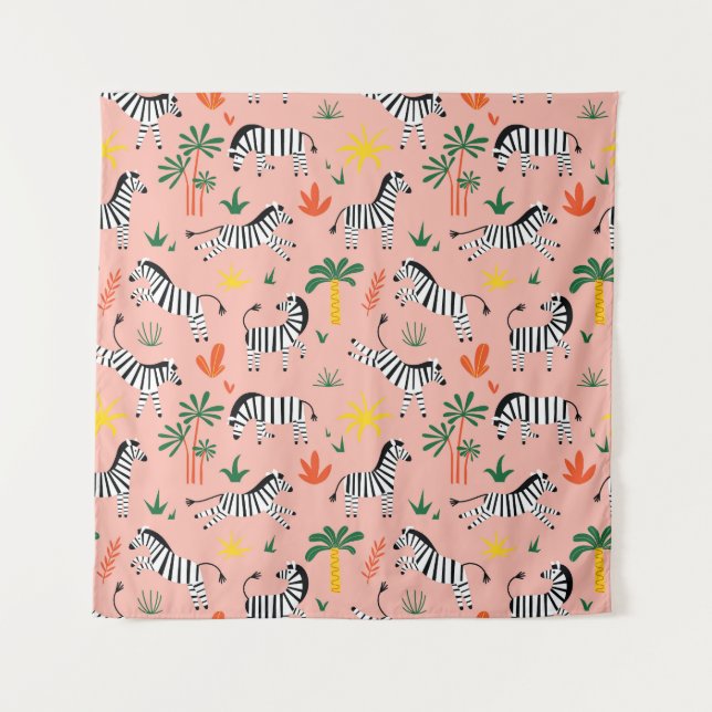 Cartoon Zebras Funny Seamless Muster Wandteppich (Vorderseite)