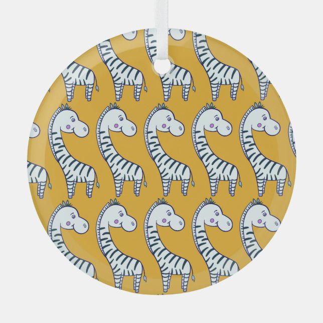 Cartoon zebras: gelbes Hintergrundmuster. Ornament Aus Glas (Vorderseite)