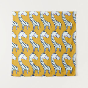 Cartoon zebras: gelbes Hintergrundmuster. Wandteppich