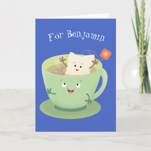 Cartoon-Zeichen für den niedlichen Teebag-Becher S Karte