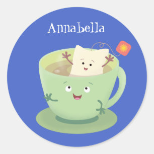 Cartoon-Zeichen für den niedlichen Teebag-Becher S Runder Aufkleber