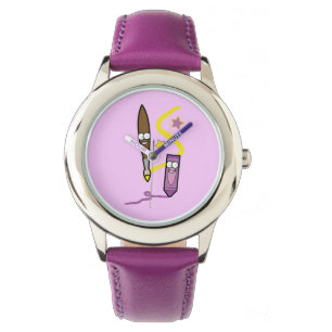 Cartoon-Zeichenstift und Malerpinsel Armbanduhr