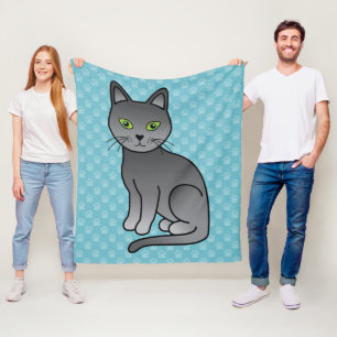 Cartoon-Zeichnung einer schönen russischen Blaukat Fleecedecke