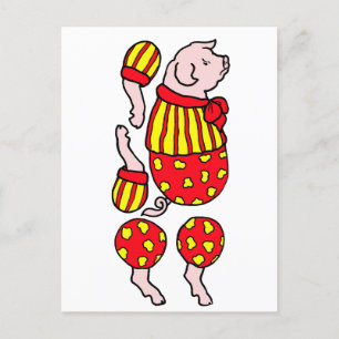 Cartoon Zirkusschwein Papier Puppe ausgeschnitten Postkarte