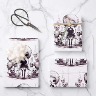 Cartoon Zombie Girl Wrapping Paper Geschenkpapier Set