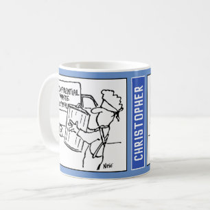 Cartoon zur Entsorgung vertraulicher Abfälle. Kaffeetasse