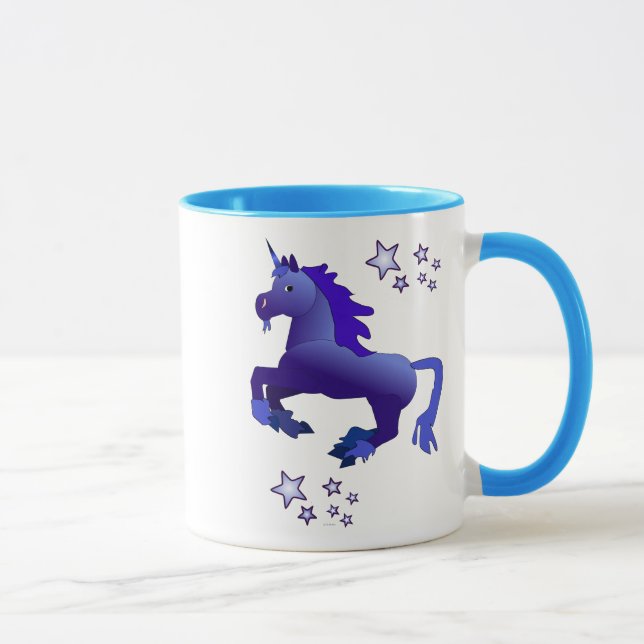 Cartoonblauer Unicorn und Stern-Tasse Tasse (Rechts)