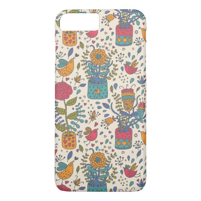 Cartoonblumenmuster mit Vögeln 2 Case-Mate iPhone Hülle (Rückseite)