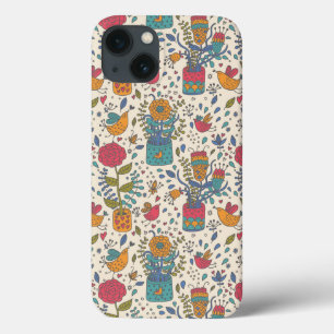 Cartoonblumenmuster mit Vögeln 2 Case-Mate iPhone Hülle