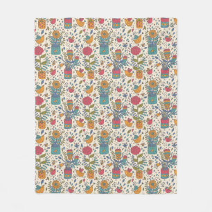 Cartoonblumenmuster mit Vögeln 2 Fleecedecke