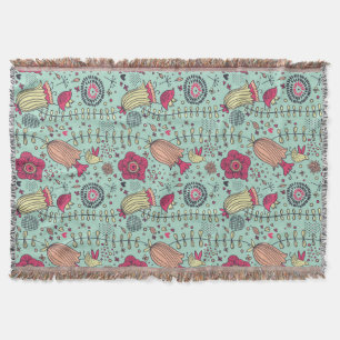 Cartoonblumenmuster mit Vögeln Decke