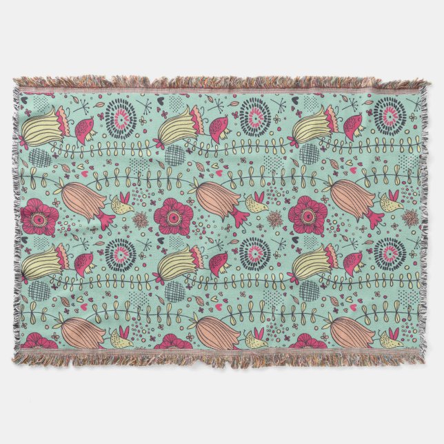 Cartoonblumenmuster mit Vögeln Decke (Vorderseite)