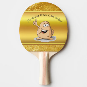 Cartooncharakterkartoffel mit großen Augen 2 Tischtennis Schläger