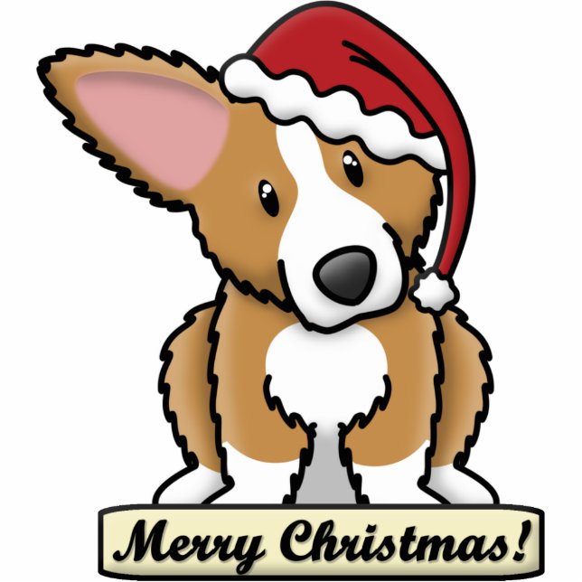 Cartoonflaumige Corgi-Weihnachtsverzierung Fotoskulptur Ornament (Vorne)