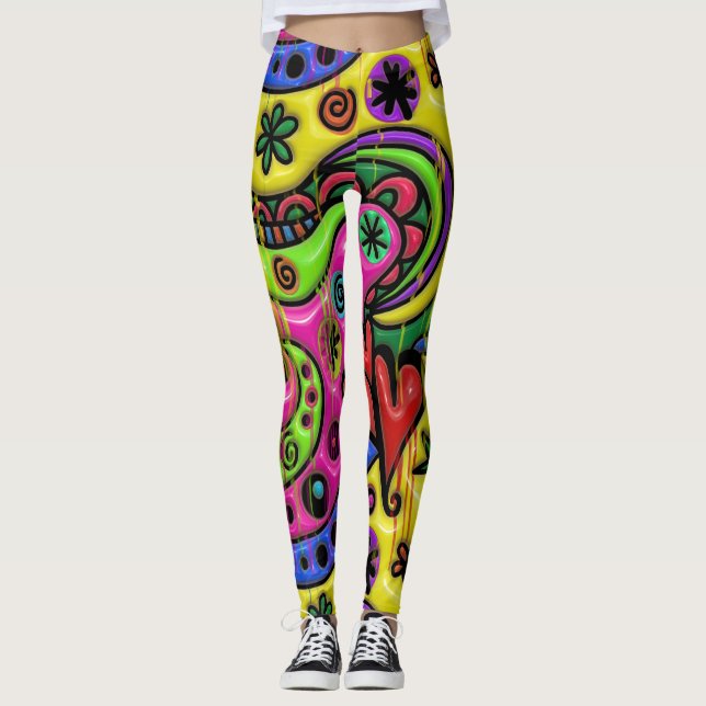 Cartoongekritzel-Bratenfettfarbe abstrakt Leggings (Vorderseite)
