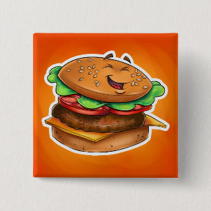 Cartoonhamburger Quadrat-Knopf Button