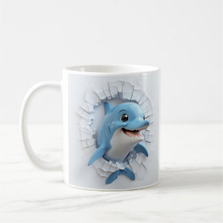 Cartoonish Blue Dolphin Durch die Mauer brechen Kaffeetasse