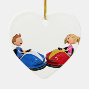Cartoonjunge und -mädchen in den Boxautos Keramikornament